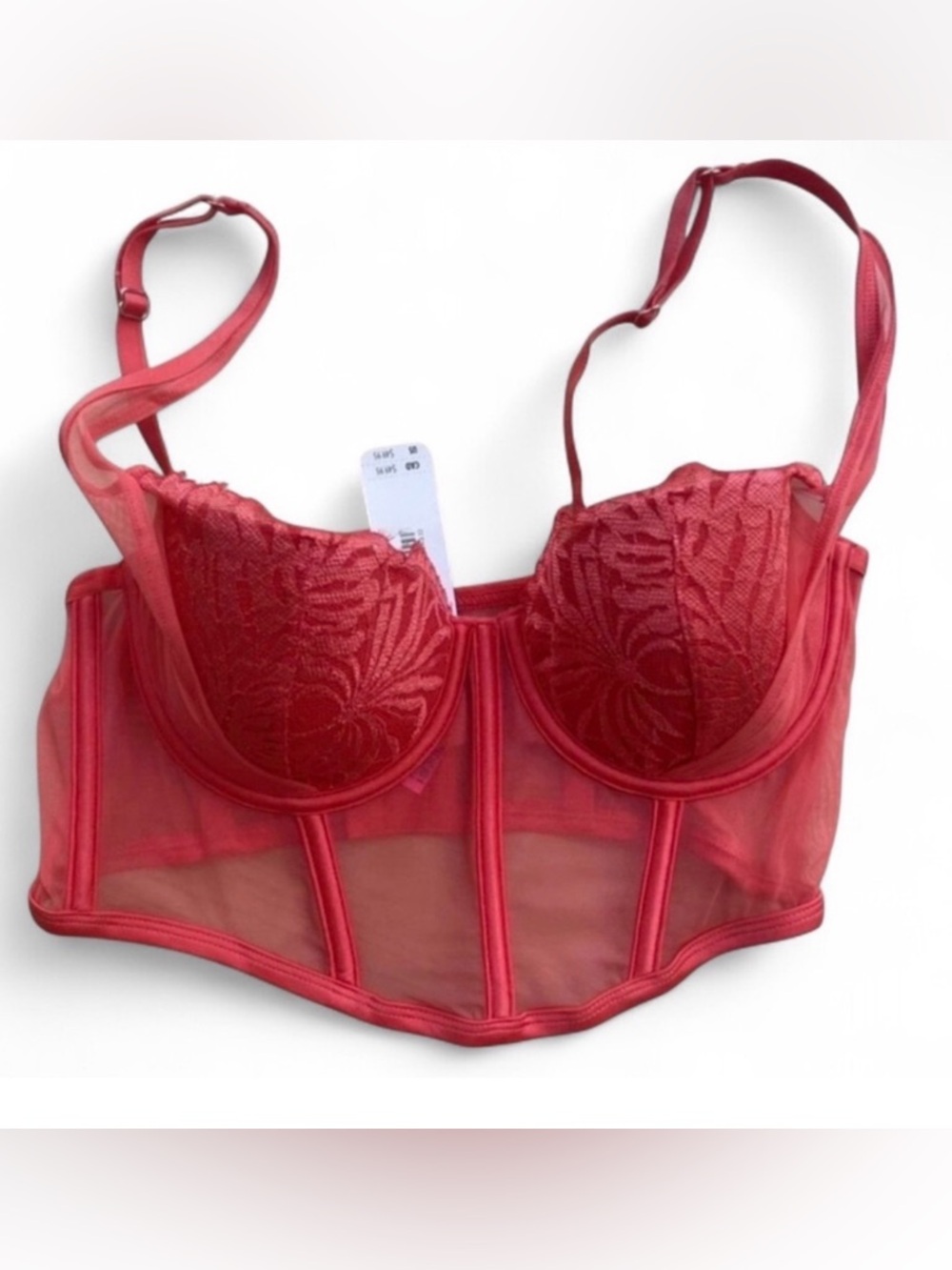 NWT La SENZA Red Lace And Mesh Bustier Top Size Medium